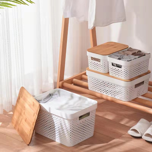 Chic Organizer Storage Basket with wood Bamboo Cover